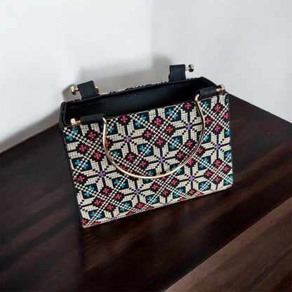 Small Tatreez Purse – Golden Handle with Optional Shoulder Strap