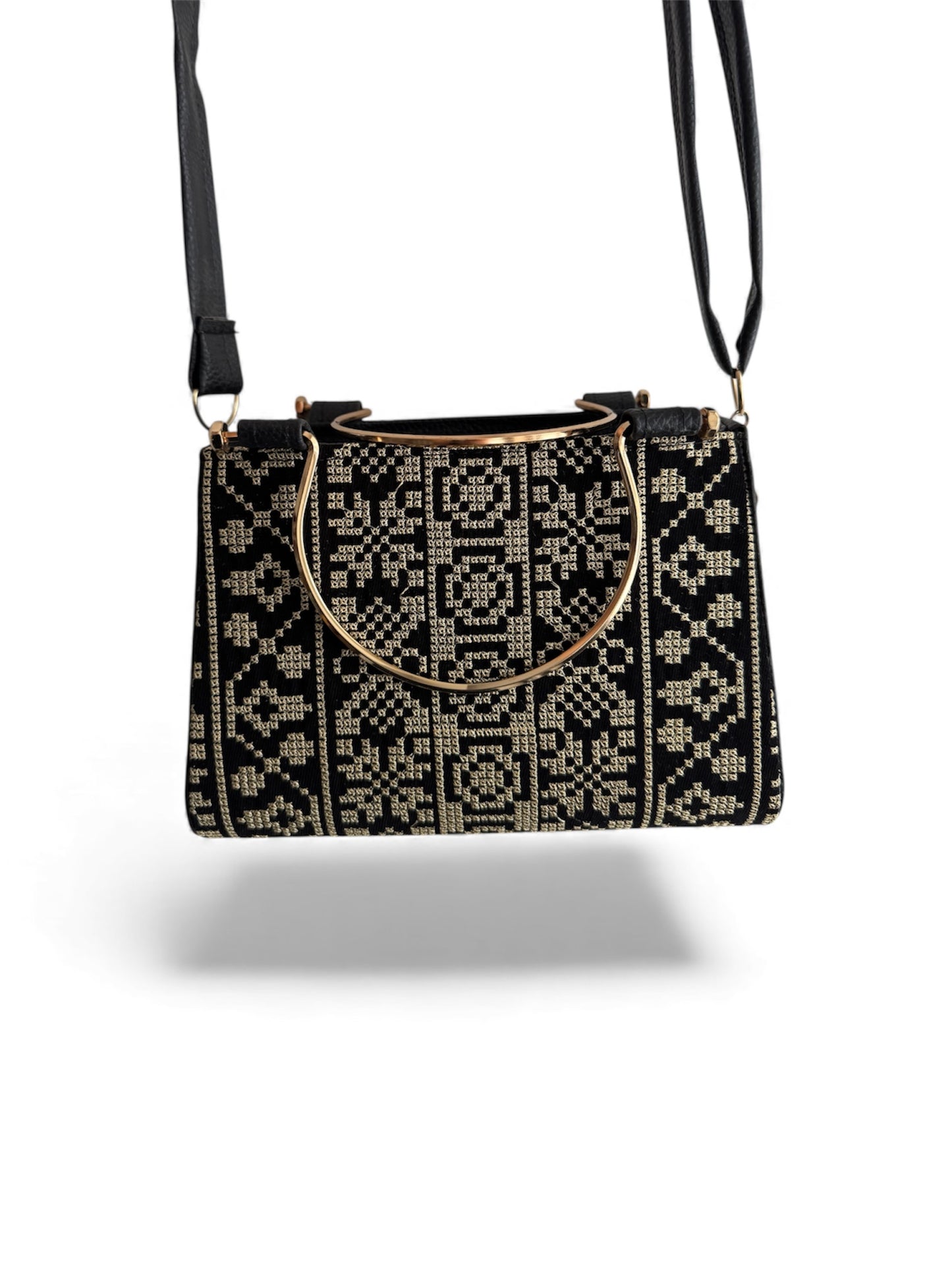 Small Tatreez Purse – Golden Handle with Optional Shoulder Strap