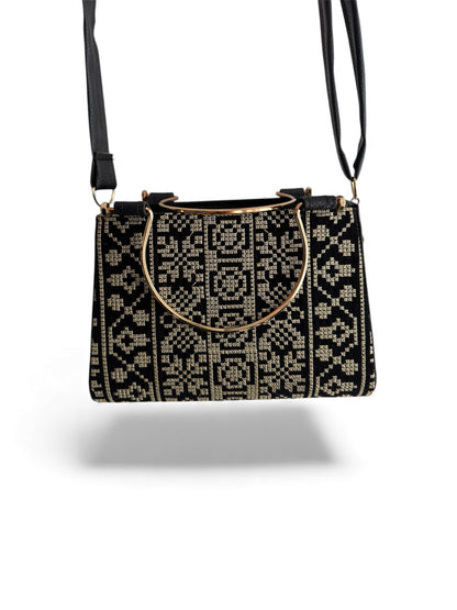 Small Tatreez Purse – Golden Handle with Optional Shoulder Strap