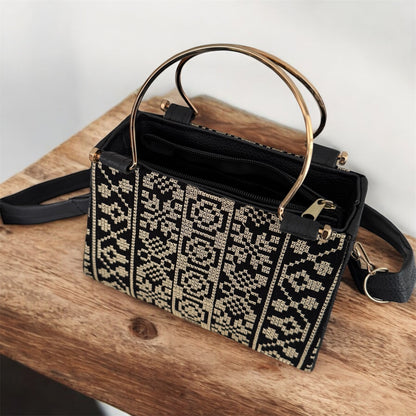 Small Tatreez Purse – Golden Handle with Optional Shoulder Strap