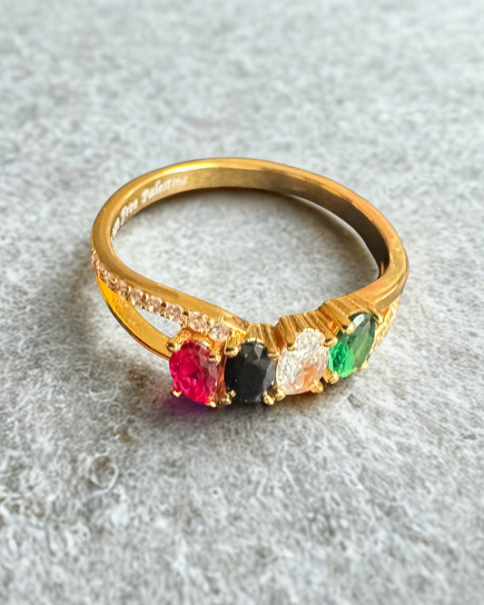 Palestine Flag Ring | Gold-Plated Sterling Silver with Red, Black, White & Green Stones