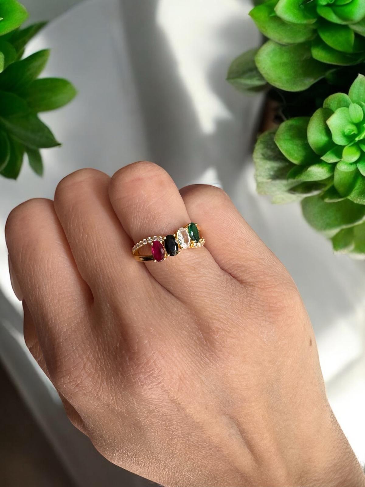Palestine Flag Ring | Gold-Plated Sterling Silver with Red, Black, White & Green Stones