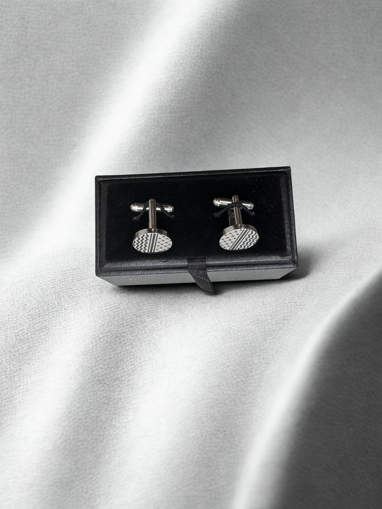 Kufiya Cufflinks | Stainless Steel Keffiyeh Pattern – Modern Heritage Design - Palestine Jewelry