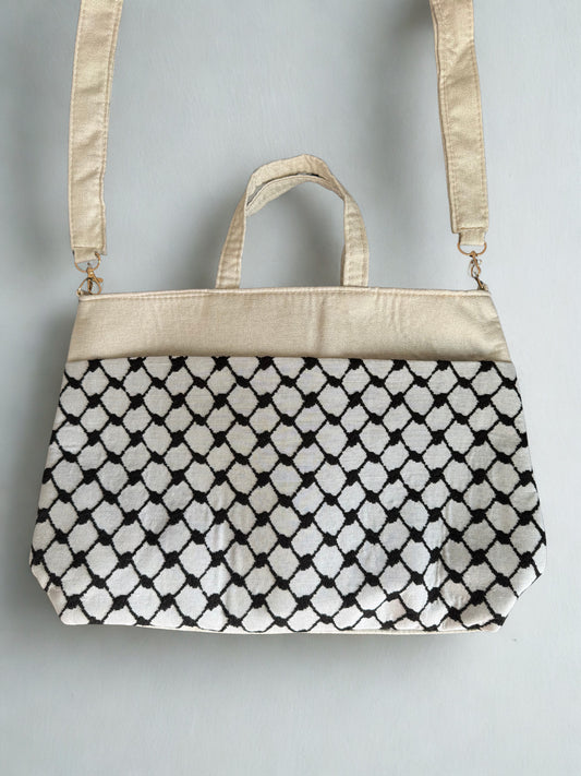 Cross-Body Functional Bags – Tatreez & Kufiya | Zipper & Dual Handles | Palestinian Solidarity