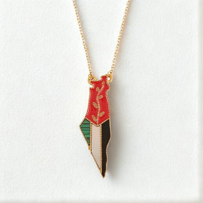 Palestine Map Flag & Olive Branch Necklace | Silver & Gold