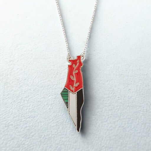 Palestine Map Flag & Olive Branch Necklace | Silver & Gold