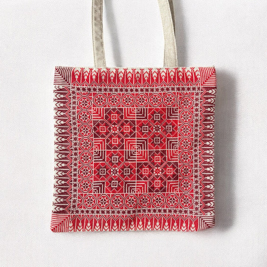 Handmade Tatreez Tote Bag – Red with 4 Stars | Palestinian Embroidery