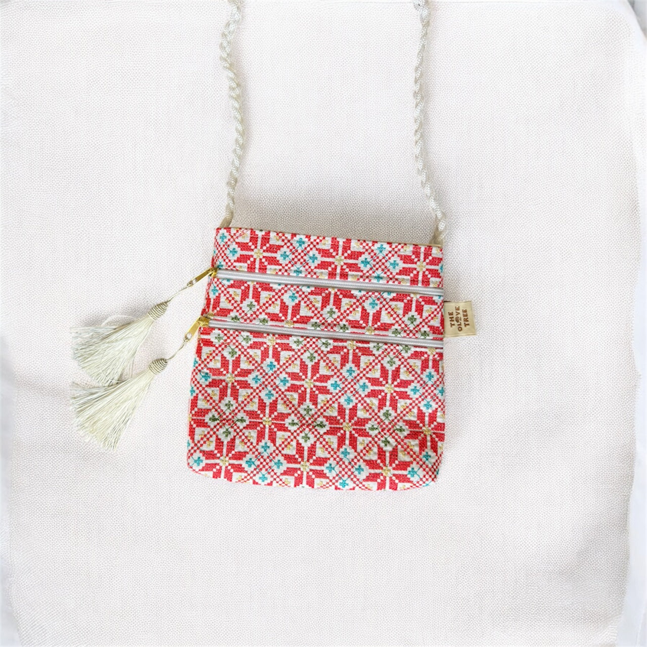 Tatreez Shoulder Pouch - 3 Zipper Compartments | Made by Palestinian Artisans