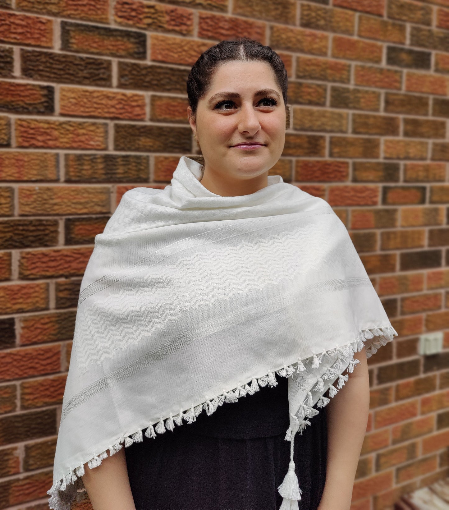 Elegant White on White Kufiyyah Palestinian Scarf | Premium Quality 48"x48"