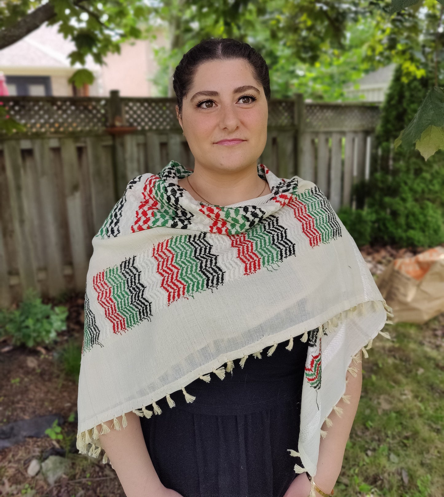 Elegant Beige Palestinian Flag Colors Kufiyyah Palestinian Scarf | Premium Quality 48"x48"