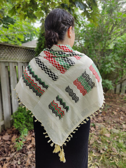 Elegant Beige Kufiya (Keffiyeh) | Flag Colors Threading – Made in Kashmir