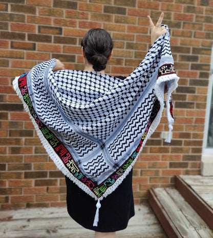Palestinian Cities Kufiya (Keffiyeh) | Triangle Shawl with Embroidered City Names – Made in Jordan