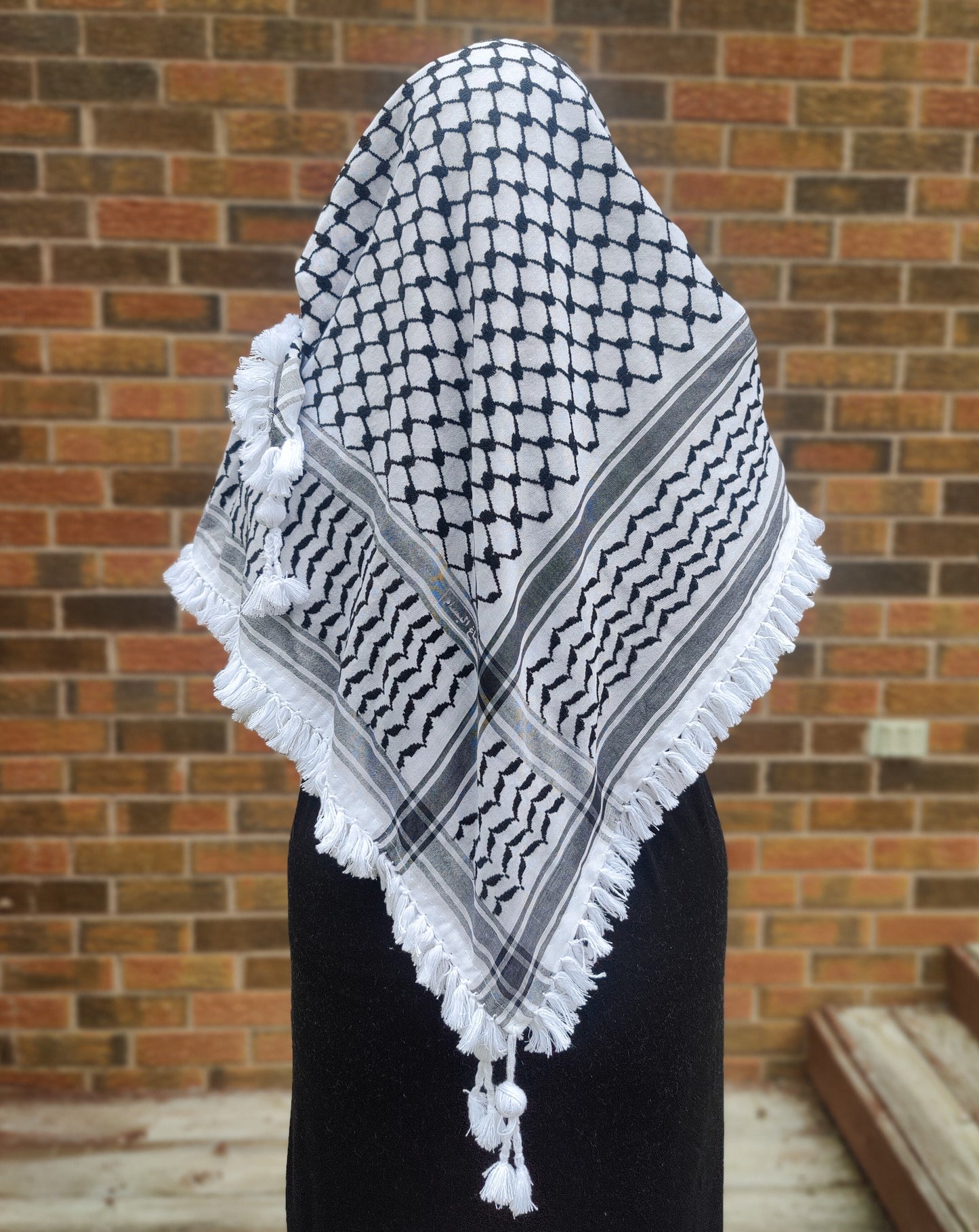 Royal Kufiyyah – Traditional Palestinian Black & White Scarf | Premium 52"x52" Size with Artisanal Fringing