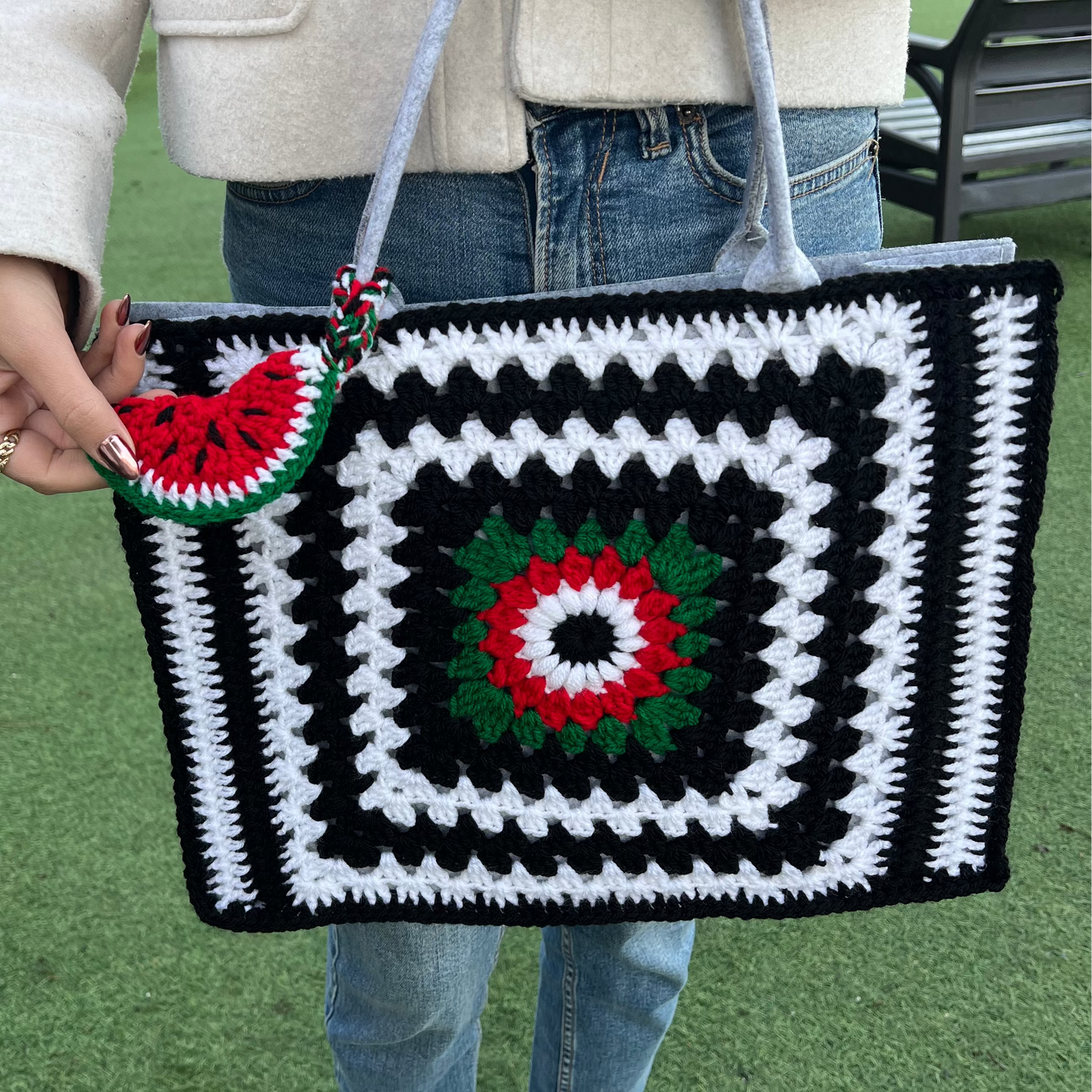Handmade Crochet Tote Bag – Gaza – Watermelon | Palestinian Artisan Work