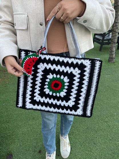 Handmade Crochet Tote Bag – Gaza – Watermelon | Palestinian Artisan Work