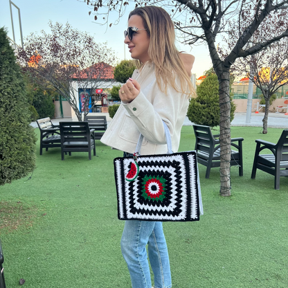 Handmade Crochet Tote Bag – Gaza – Watermelon | Palestinian Artisan Work