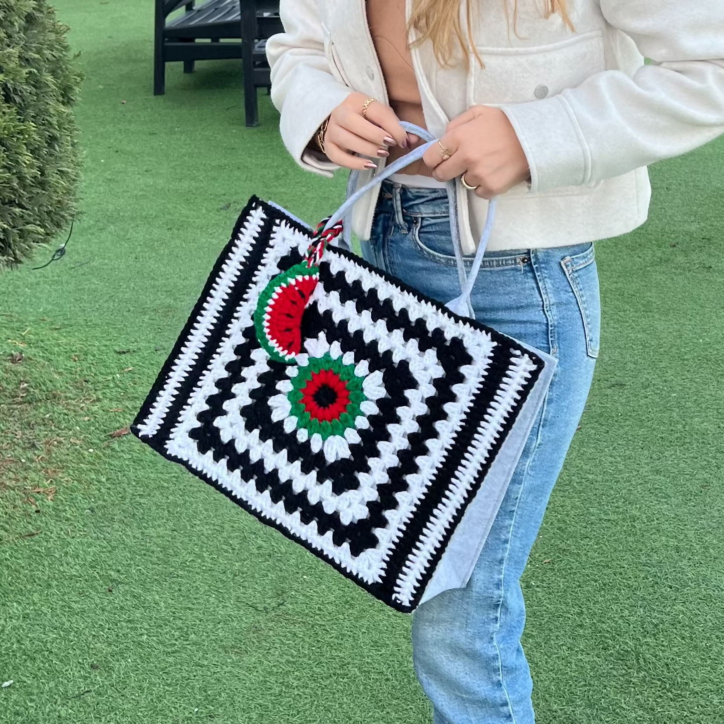 Handmade Crochet Tote Bag – Gaza – Watermelon | Palestinian Artisan Work
