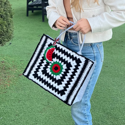 Handmade Crochet Tote Bag – Gaza – Watermelon | Palestinian Artisan Work