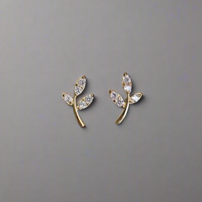 Olive Branch Earrings | Crystal Pavé - 14k Gold Plated Sterling Silver