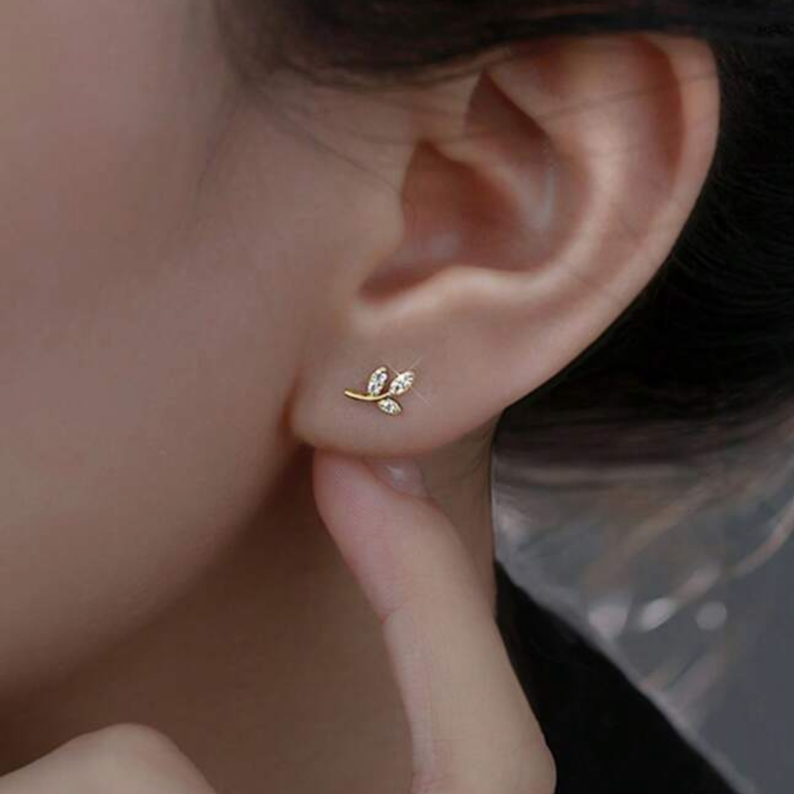 Olive Branch Earrings | Crystal Pavé - 14k Gold Plated Sterling Silver