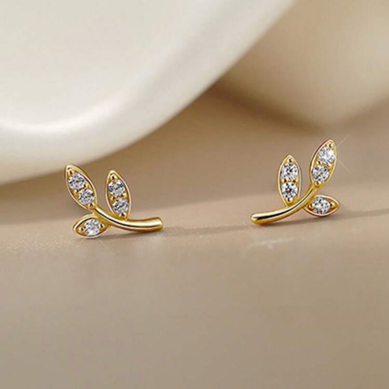 Olive Branch Earrings | Crystal Pavé - 14k Gold Plated Sterling Silver