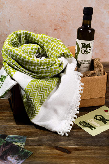 Gift Set - Juthoor "Roots" | Extra Virgin Olive Oil, Olive-Green Kufiya