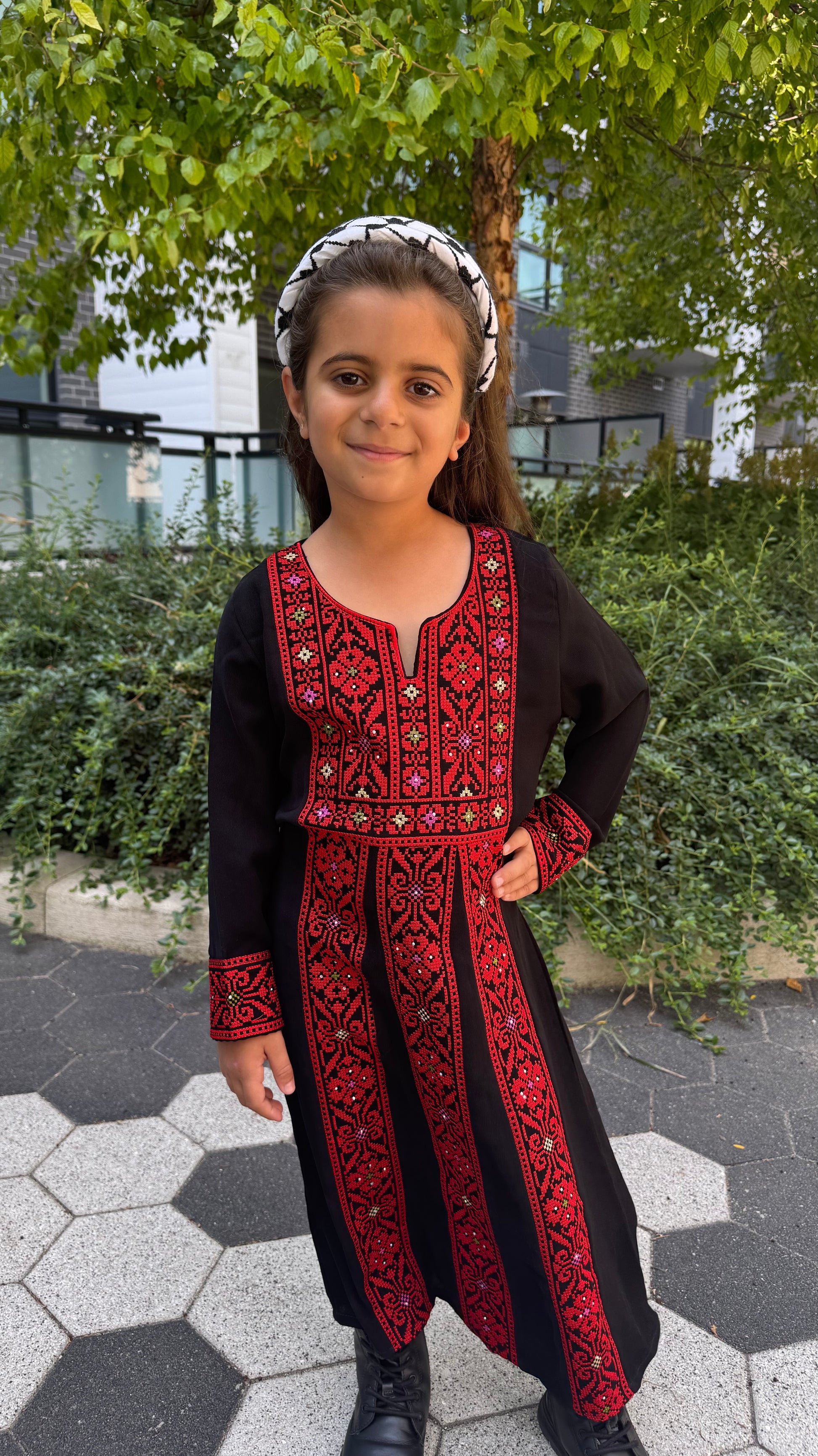 Kids Palestinian Thobe Dress | Red Tatreez Embroidery Sizes 17 The Olive Tree Kids Palestinian Thobe Dress | Red Tatreez Embroidery Sizes 17 The Olive Tree