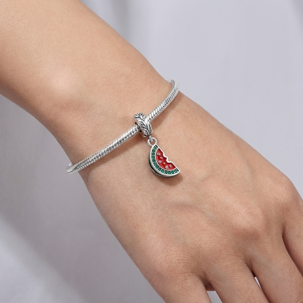 Watermelon Sterling Silver Charm – Fits Pandora-Style Bracelets