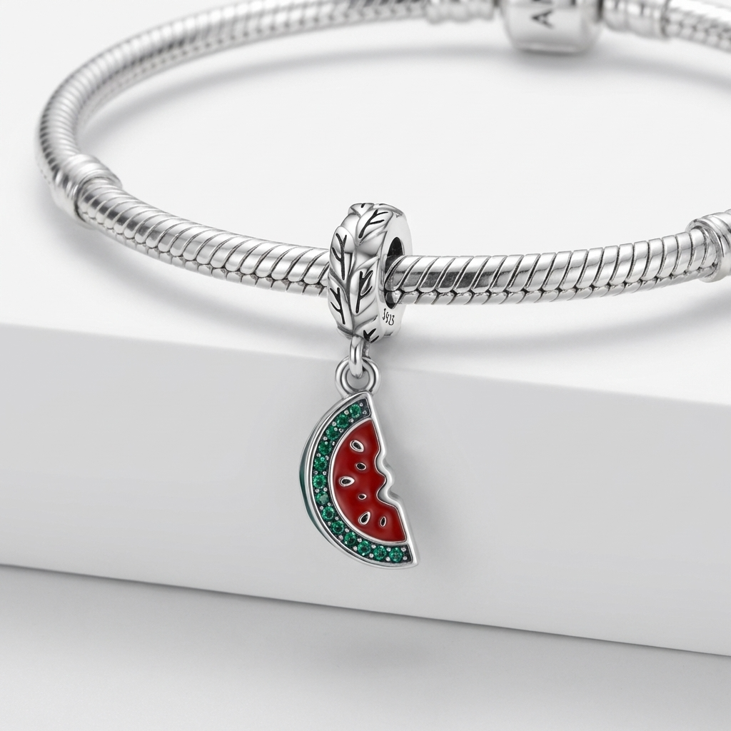 Watermelon Sterling Silver Charm – Fits Pandora-Style Bracelets