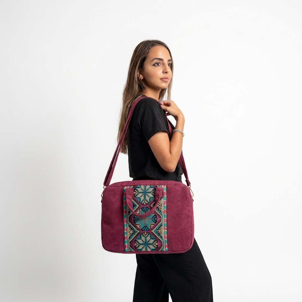 Maroon Tatreez Laptop Bag | Made by Palestinian Artisans