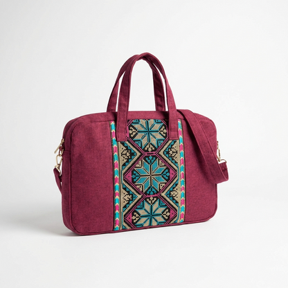 Maroon Tatreez Laptop Bag | Made by Palestinian Artisans