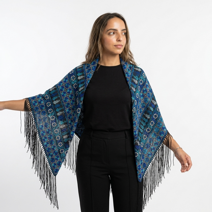 Mawj Hand-Stitched Shawl - Blue Black