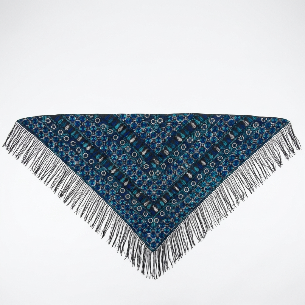 Mawj Hand-Stitched Shawl - Blue Black