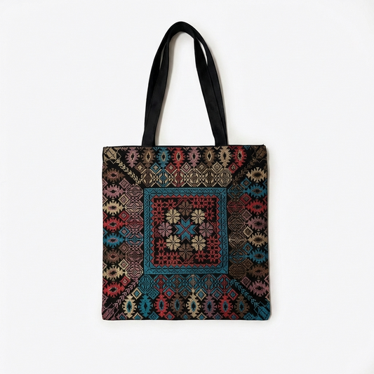 Midnight Mosaic – Tatreez Tote Bag | Palestinian Embroidery