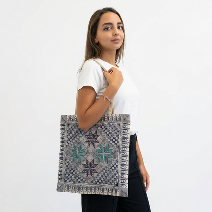 Blue Handmade Tatreez Tote Bag – March 2026 Edition