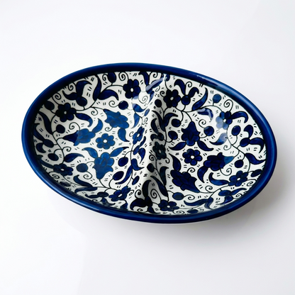 Double Dip Oval Ceramic Dish - Hand-Painted in Palestine