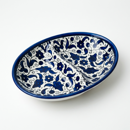 Double Dip Oval Ceramic Dish - Hand-Painted in Palestine