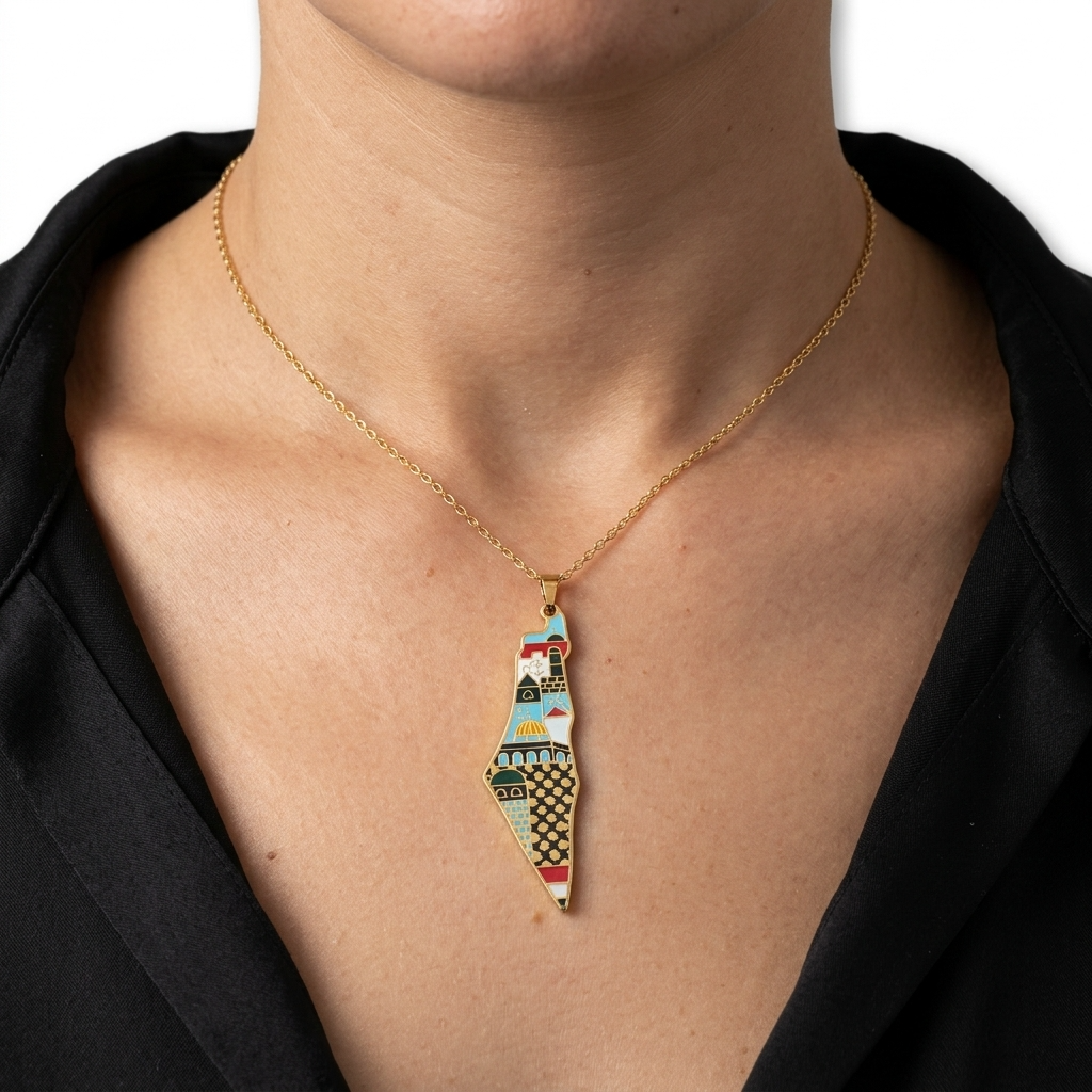 Palestine Landmarks Map Necklace