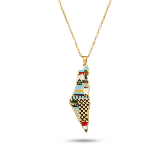Palestine Landmarks Map Necklace