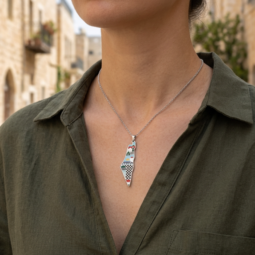Palestine Landmarks Map Necklace