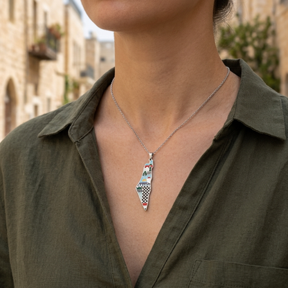 Palestine Landmarks Map Necklace