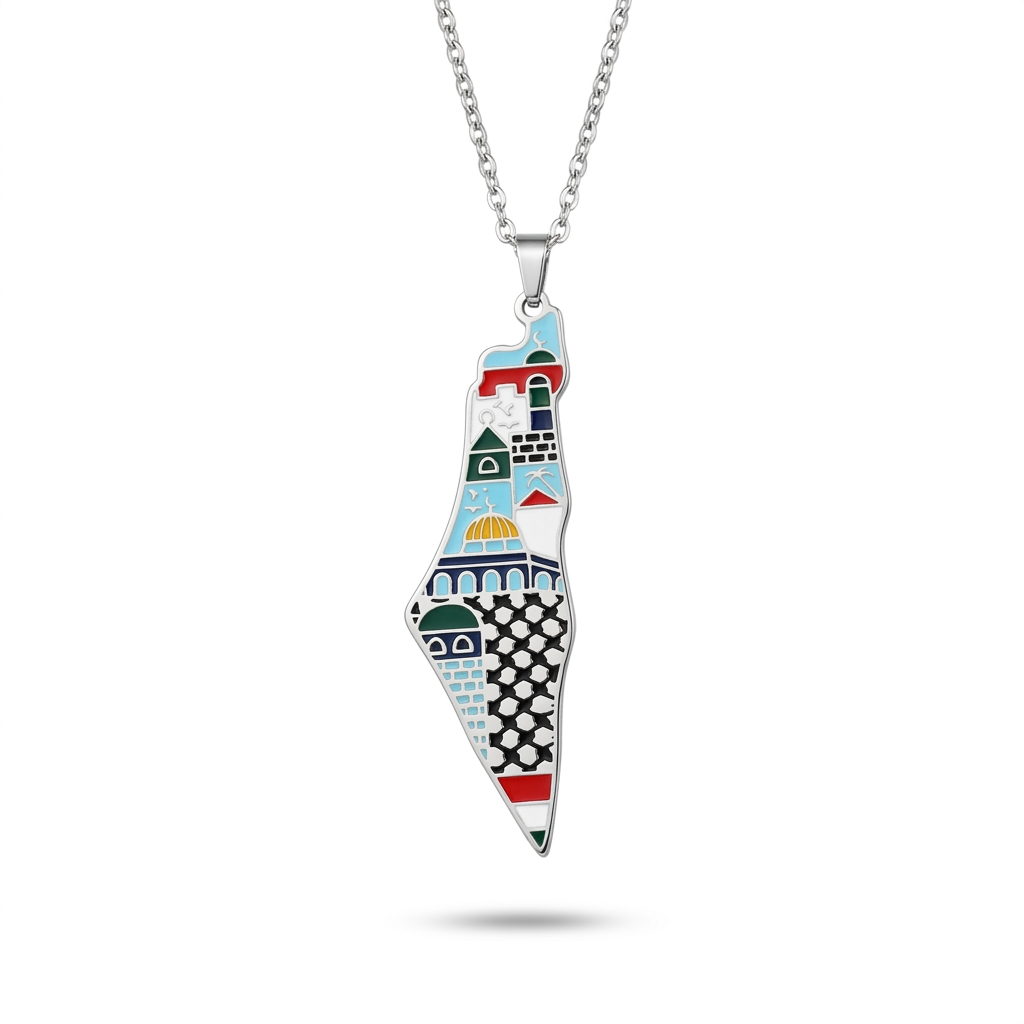 Palestine Landmarks Map Necklace