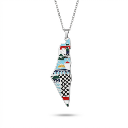 Palestine Landmarks Map Necklace