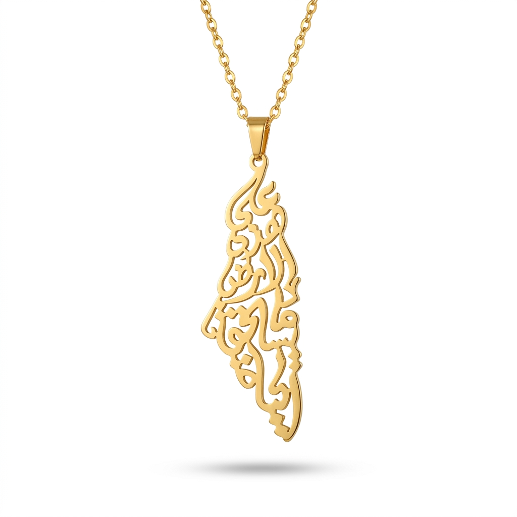 On This Land Palestine Map Necklace