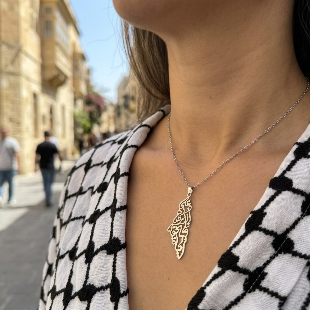On This Land Palestine Map Necklace
