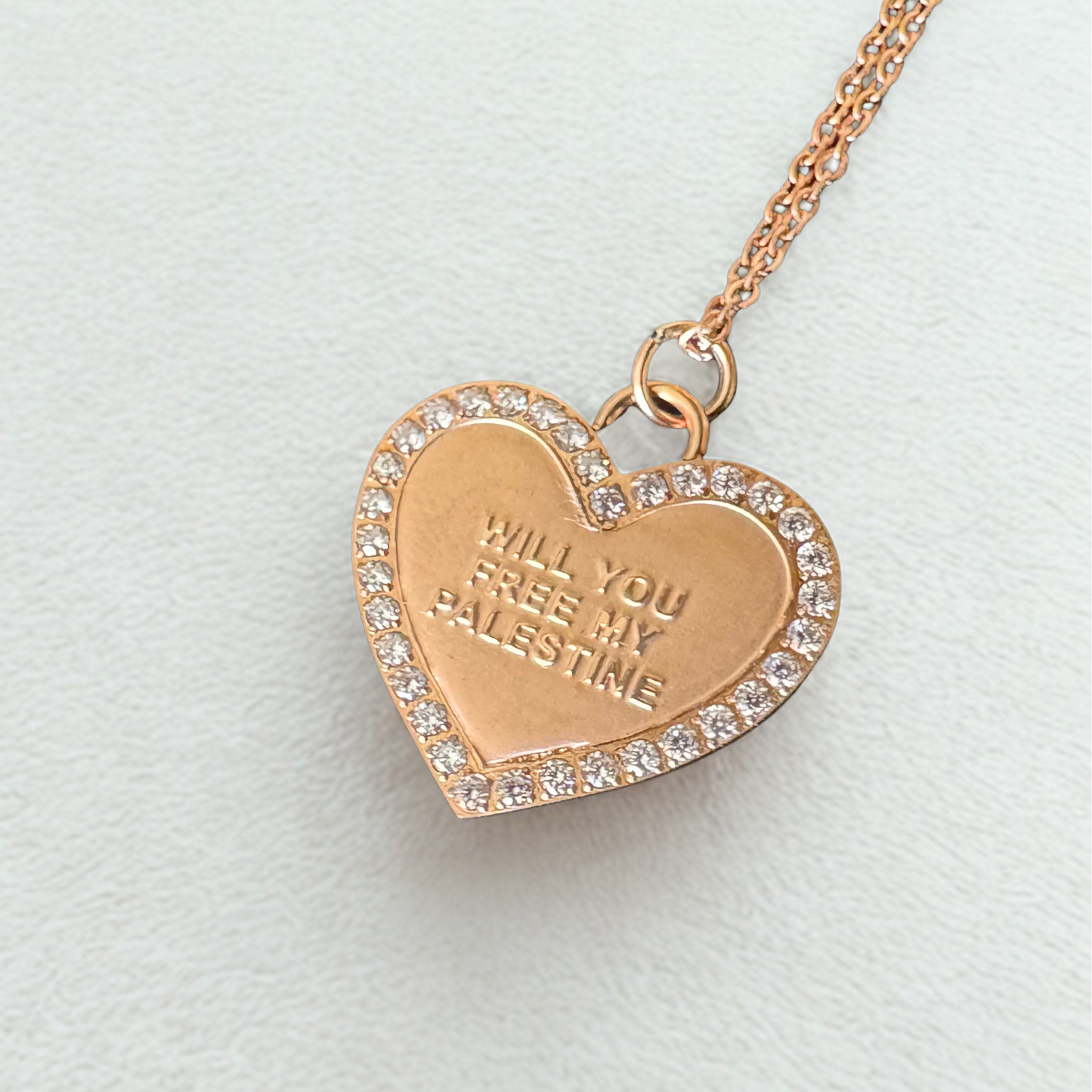 Rhinestone Heart Necklace | "Will You Free My Palestine"