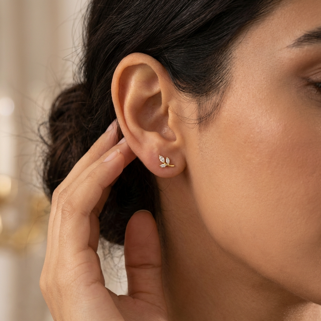 Olive Branch Earrings | Crystal Pavé - 14k Gold Plated Sterling Silver