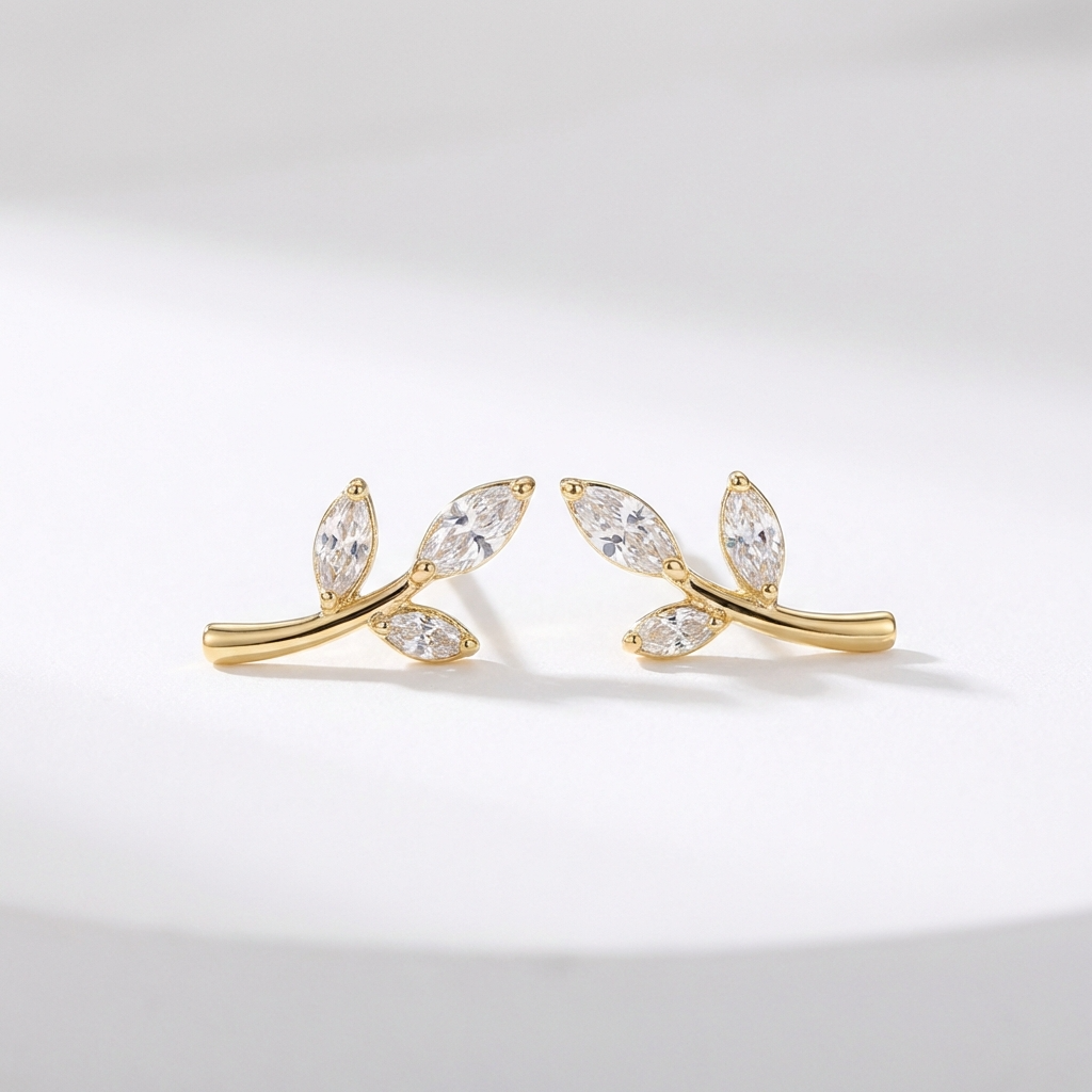 Olive Branch Earrings | Crystal Pavé - 14k Gold Plated Sterling Silver