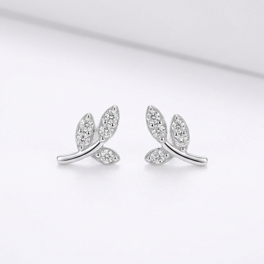 Olive Branch Earrings | Crystal Pavé - 14k Gold Plated Sterling Silver