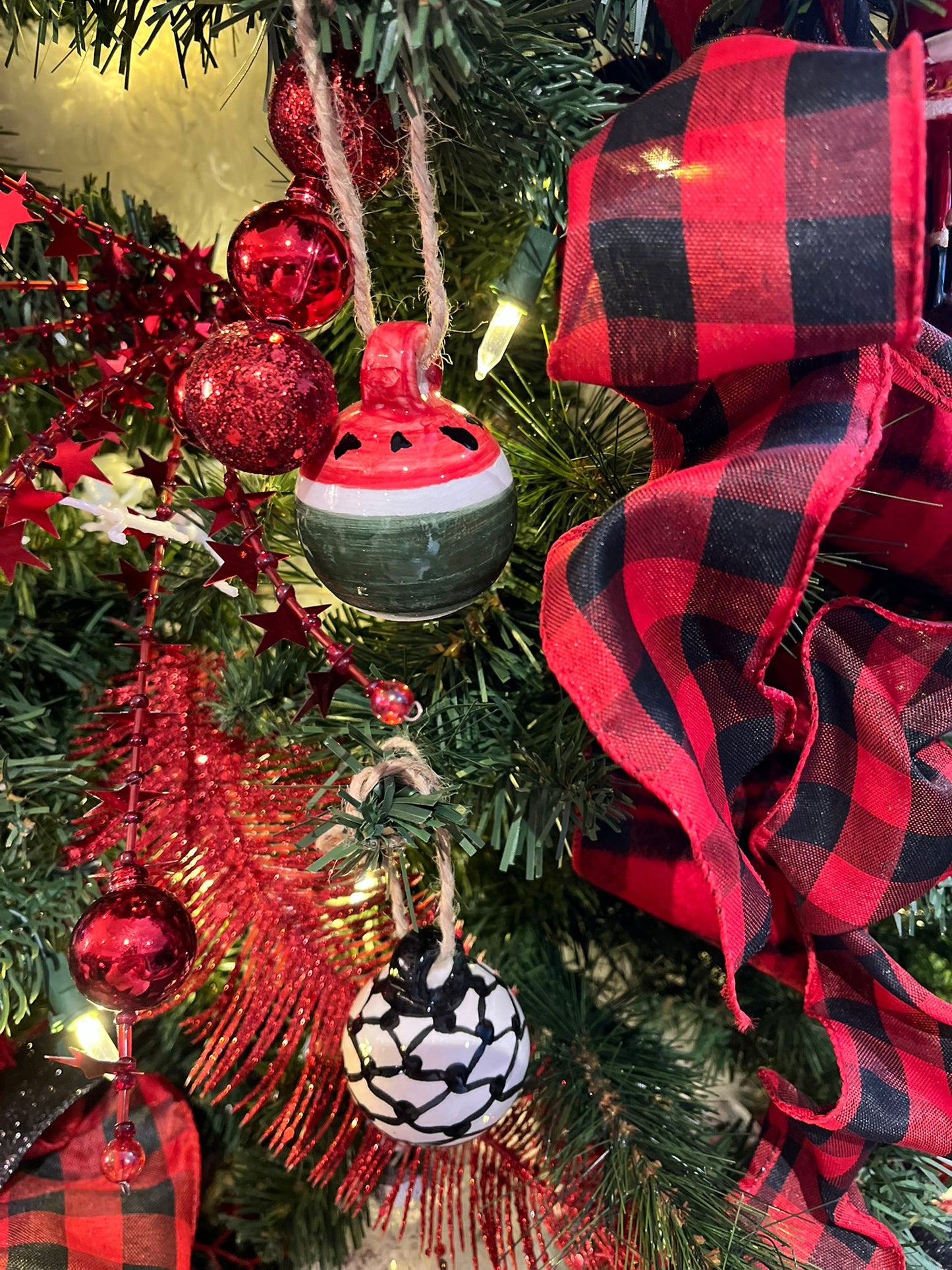 Palestinian Christmas Ornaments | Kufiya, Watermelon & Floral – Handmade